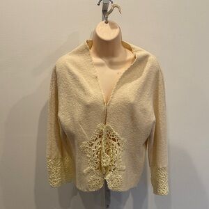 Simon Chang Women M Cream Wool Cardigan Crochet Detail Cabincare Romantic